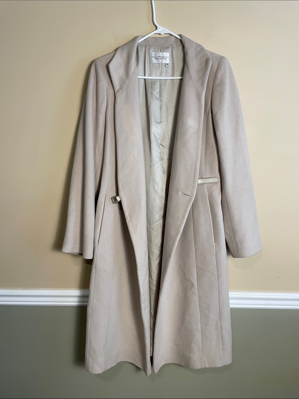 Marisa Minicucci Women’s Wool Angora Silk Blend Cream Long Line Coat